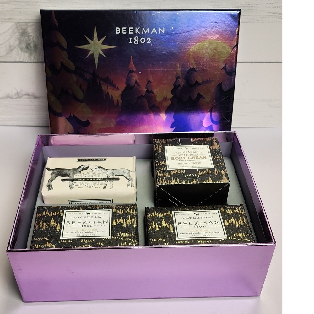 Beekman 1802 Snow‎ Forest Goat Milk Soap and Body Cream 4 Piece Holiday Gift Set